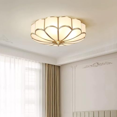 Aeyee Brass Flush Mount Ceiling Light, Frosted Glass Ceiling Light Fixture with Ceramic Light Socket, Round Ceiling Lamp, Mid Century Ceiling Lighting for Bedroom Living Room (A, 23.6") by Aeyee - Image 8