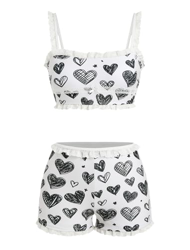 Image of ZAFUL Womens High Waisted Bikini Sets 2 Piece Plaid Ruffle Swimsuits Back Strap Top with High Waisted Shorts Bathing Suit