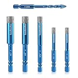 Funtery 6 Stück Fliesenbohrer Set Diamantbohrer Glasbohrer,6, 8, 10, 12mm Diamant Fliesen Bohrer und 6mm Metall Bohren, für Keramik, Granit, Glas, Porzellan, Fliesen, harte Fliesen, Feinsteinzeug