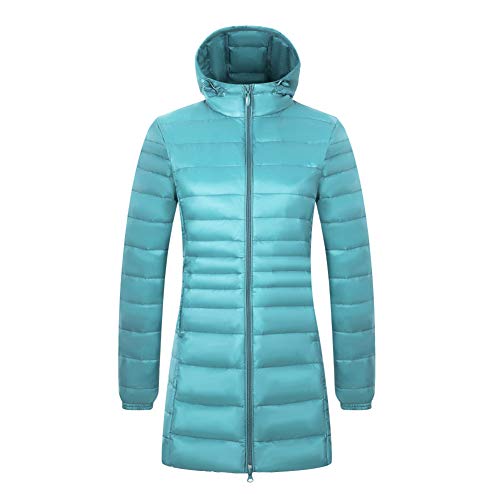 Doudoune fine ultra-légère AKT pour femme, manteau chaud à capuche bleu clair idéal en hiver XL