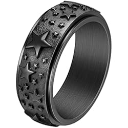 Ayoiow Anillo de meditación para novia, acero inoxidable, 8 mm, anillo giratorio de estrella negro/dorado/plata