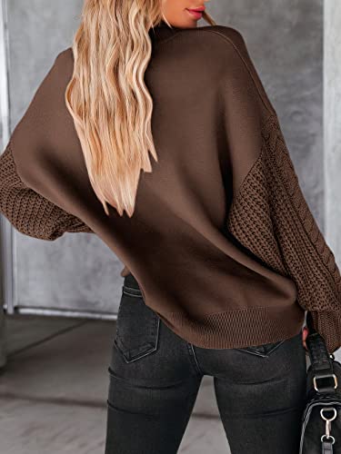 Anrabess Women's Oversized Sweater Casual Crew Neck Long Sleeve Cable Knit Drop Shoulder Chunky Contrast Pullover 2023 Fall Winter Fashion Clothes Tops 565Shenfei-S Dark Brown #TOP25