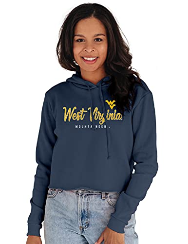 Blue 84 Women's West Virginia Mountaineers Vintage Crop Hoodie, West Virginia Mountaineers Navy, Large