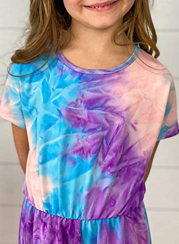 Dokotoo Loose Girl Crew Neck Tie Dye Print Romper Jumpsuit Summer Short Sleeve Outfits Set Size 10-11 Purple #TOP3