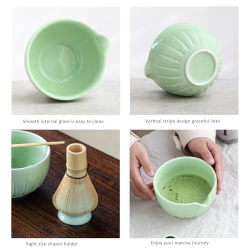 TANG PIN Matcha Set - Match Bowl and Whisk, 15 OZ, Matcha Scoop | Matcha Whisk Stand (Chasen Holder) - 5pc Perfect Matcha Kit for Matcha Tea Ceremony (Green) by TANG PIN - Image 2