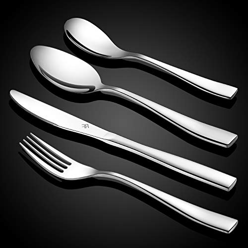 WUJO Set de Cubiertos, 16 Unidades Cubiertos de Acero Inoxidable/Juego de Cubiertos para 4 Personas, Incluye Cuchillo/Tenedor/Cuchara/Cucharilla de Plata Cover