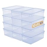 Rotho Clear Box - 12 Cajas de Almacenaje de Plastico Transparente con Tapa, Azul
