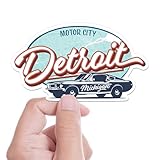 Detroit Motor City Bumper Sticker, Classic Car Michigan Decal for Hydroflask, Retro Midwest Road Trip Decal