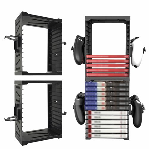 iFCOW Torre de Almacenamiento de Juegos para PS5/PS4/Xbox Series X/Xbox One/Nintendo Switch Games Soporte Universal para Disco de Juego con 4 Ganchos para Controladores