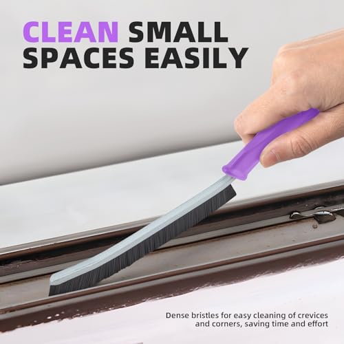 Image of FOOGWEE Hard Bristle Crevice Cleaning Brush - Cleaning Supplies - Grout Cleaning Brushes for Household Use - Crevice Cleaning Tool for Bathroom, Home and Kitchen (3, Purple)