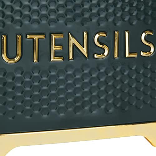 KitchenCraft Lovello Textured Kitchen Utensil Holder, 19 x 9 x 18cm  Hunter Green & Gold