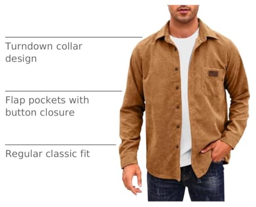 Image of Comdecevis Men's Corduroy Shirt Long Sleeve Shacket