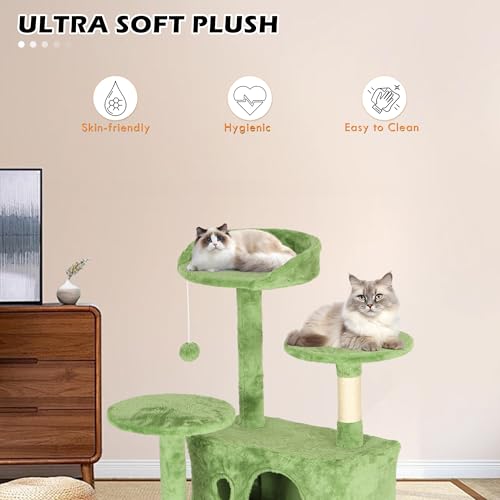 Árbol moderno para gatos de 3 niveles verde miniatura 5