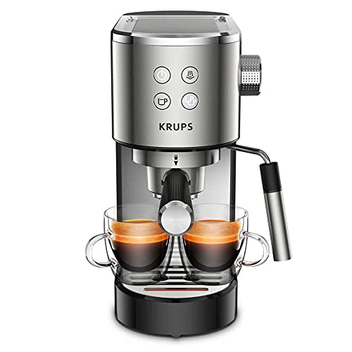 Krups Virtuoso XP442C40 Espresso and Coffee Maker with Milk Frothing Wand, 1 Litre Coffee Machine, Automatic Bean to Cup Coffee Machine, 15-Bar Pressure Pump, Barista-Style Drinks, Stainless Steel