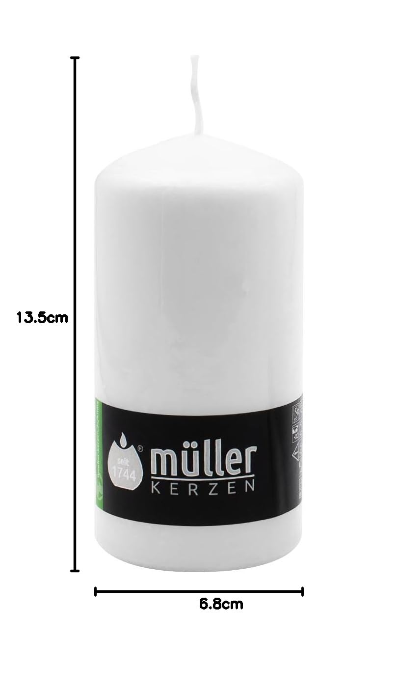 Müller Kerzen Stompkaarsen - Set van 6 - Wit - 180/70 mm - Veilig en