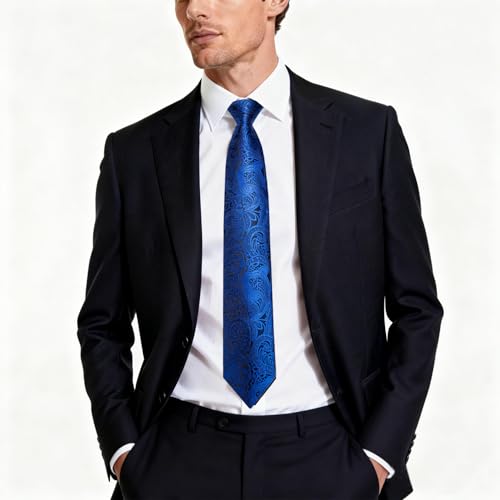 Image of DiBanGu Mens Paisley Tie Sets Silk Jacquard Woven Floral Necktie and Pocket Square Cufflinks Wedding Business Party