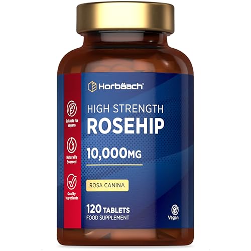 Rosehip Tablets 10,000mg | 120 Count | High Strength 20:1 Naturally Sourced Rosa Canina Extract | Suitable for Vegans | by Horbaach
