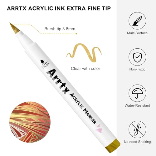 Arrtx Acrylic Paint Pens, 10 Pack Brush Tip White Paint Markers Metallic for Rock Fabric Wood Glass Canvas Ceramic, 4 White 4 Black 1 Gold & 1 Silver, Water Based Ink, DIY Crafts image 10