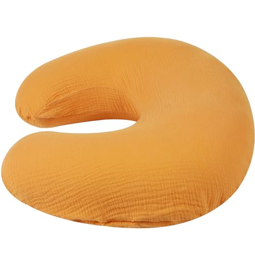 Image of Onacosht Muslin Nursing Pillow Cover Soft 100% Cotton Feeding Pillow Slipcover Fits Standard Infant Nursing Pillow for Baby Boy and Girl, Orange