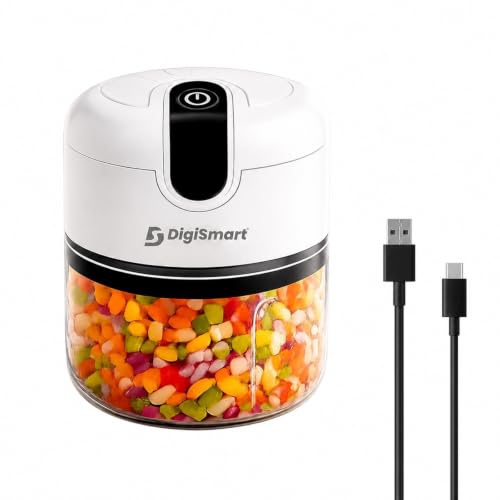 Image of DIGISMART USB Rechargeable Mini Electric Chopper 250ml, Portable Unbreakable Vegetable Cutter With Stainless Steel Blades, One Touch Cordless Garlic, Onion, Ginger, Chopper For Kitchen, White