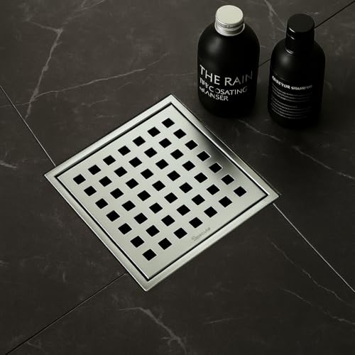 Image of Silver Exclusive Cube Floor Drainer | 304-Grade Stainless Steel | 5x5 inch Anti-Rust & Anti-Crack Floor Drain with Brushed Finish | Stain Resistant Silver Bathroom /Kitchen Drain Cover