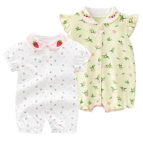 Image of YIVEIHOO Baby Clothes for Girls Short Sleeves Rompers One Pieces Bodysuit,Pack of 2