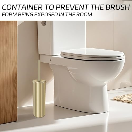 Image of Stainless Steel Toilet Brush with Holder Set for Bathroom Storage and Organization Toilet Bowl Cleaner Brush and Holder (1, Gold)