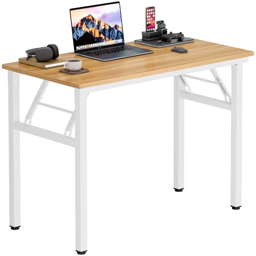 Image of Need Office Computer Desk 35.8 Inch Sturdy Folding Laptop Table Teak | White Frame Writing Gaming Work Table /Foldable Home Office Desk /Sewing Table, No Assembly Required