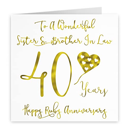 Hunts England, Large Sister And Brother In Law 40th Anniversary Card, To A Wonderful Sister & Brother In Law, 40 Years - Image 2