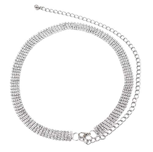 TeeYee Glänzende Strass Taillenkette für Damen Mädchen Mehrreihiger schmaler Taillengürtel für Jeans Kleid Bikini 5Rheihen