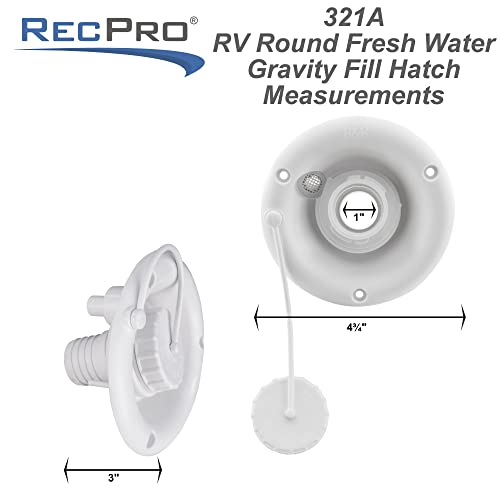 Recpro Rv Round Fresh Water Gravity Fill Hatch Inlet | Rv Water Fill Hatch | Camper Water Inlet Hatch | Trailer Water Fill Hatch Inlet (White, No Quick Fill) | Made In America #TOP3