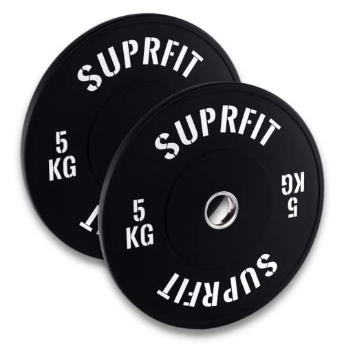 SUPRFIT Gummierte Fitness Bumper Plates 50mm Gewichtsscheiben aus Vollgummigranulat - Gewicht: 2x5 kg, Stoßabsorbierende Hantelscheiben 50mm fürs Hanteltraining, Gewichtscheiben - Farbe: Schwarz/Weiß SUPRFIT Gummierte Fitness Bumper Plates 50mm Gewichtsscheiben aus Vollgummigranulat - Gewicht: 2x5 kg, Stoßabsorbierende Hantelscheiben 50mm fürs Hanteltraining, Gewichtscheiben - Farbe: Schwarz/Weiß