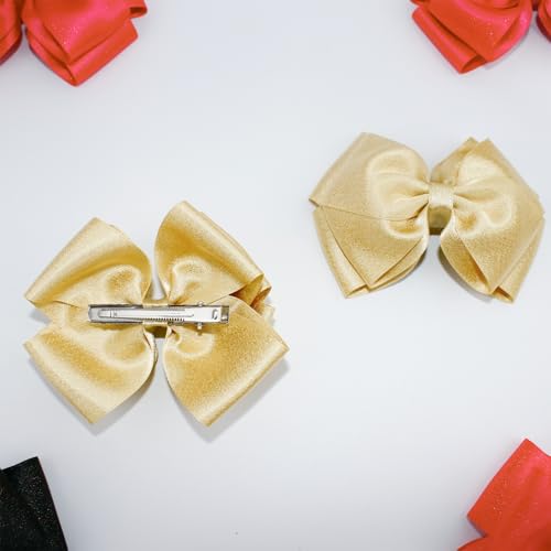 Set de 3 Pinzas para Cabello con Lazos de Satén y Brillo de 4.5 Pulgadas – Clips de Cocodrilo para Niñas, Tocadiscos para Fiesta, Boda y Regalo de Vacaciones (Dorado) miniatura 6