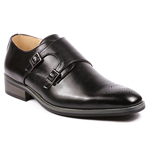 Metrocharm MC101 Men's Perforated Double Monk Strap Slip On Dress Shoes