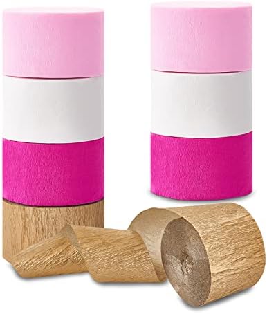 Streamers Bridal Shower Decorations,8 Rolls Rose Pink White Gold Crepe Paper Streamer for Bachelorette Party Wedding Shower Baby Shower Birthday Valentine's Day Decorations Party Supplies,82ft Long