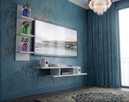 Image of Engineered Wood,Tailed Wall Rack Tv Cabinet, Home Decoration Wall Decor, siutable for 48 inches Smart Tv (Frosty White, Tailed Tv Cabinet)