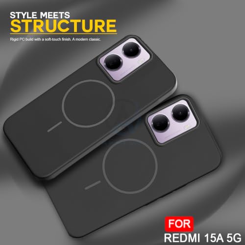 Image of AESTMO Shockproof Back Case Cover for Redmi 15A 5G | Slim Hard Shell | Hard Back Cover for Redmi 15A 5G (Compatible with MagSafe Accessories, Black)