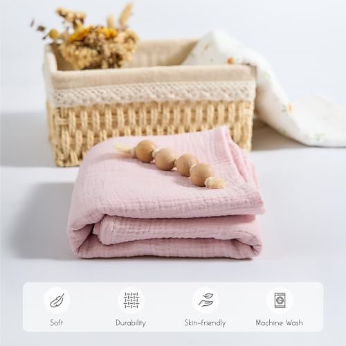 Image of Meracorallo Muslin Swaddle Blanket, 100% Cotton Receiving Blanket Soft and Breathable Swaddle Wrap for Baby Boys and Girls, Pink