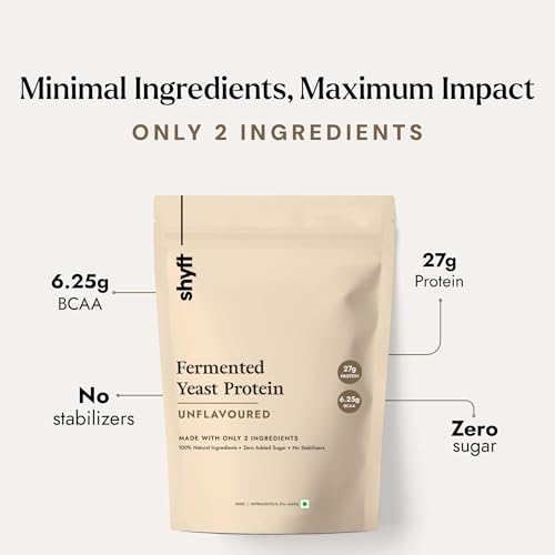 Image of Shyft Fermented Yeast Protein | Unflavoured - 1Kg | 24g Protein | 5.5g BCAA | Easy to Digest | Complete Amino Acid Profile | Just 5 Natural Ingredients | No Chemicals | Vegan Protein | Gut Friendly