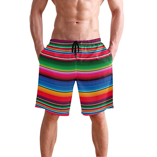 Rainbow Mexican Serape Men's Boy's Novelty Beach Shorts Blanket Stripes Swim Trunks Summer Quick Dry Bathing Suits Xl #TOP1