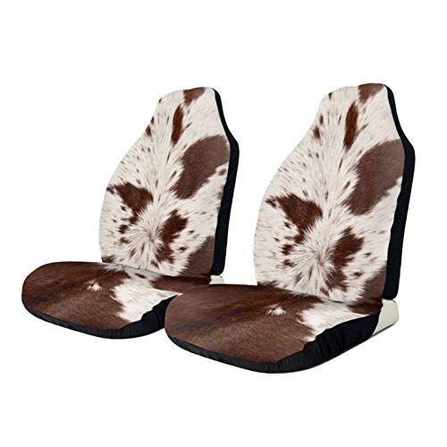 Cowhide Print Car Seat Covers 2 Pcs, JLFPKGS Front Seat Covers Only for Women, Universal Fit for Most Vehicles,Car Interior Accessories