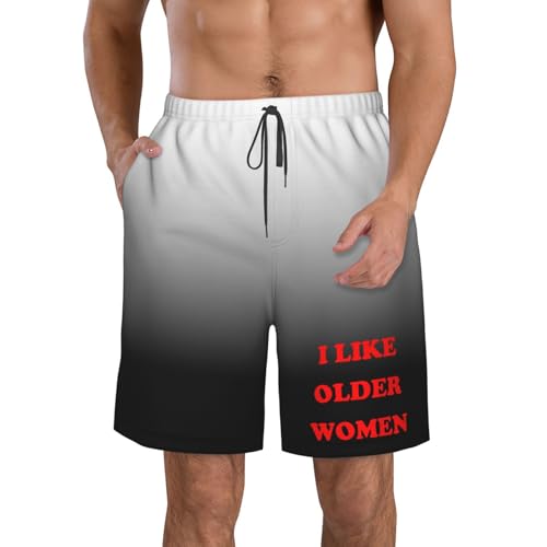 I Like Older Women Men's Casual Board Shorts Swim Trunks Fit Summer Hawaii Beach Golf Short Swimwear Bathing Suits