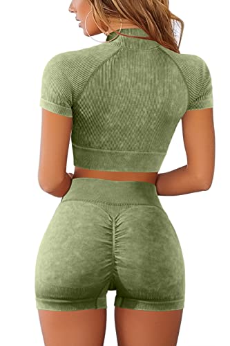 Meyeeka Women Workout Set Athletic Tracksuits Yoga Running Ruched Butt Lifting Booty Short With Paded Crop L #TOP1