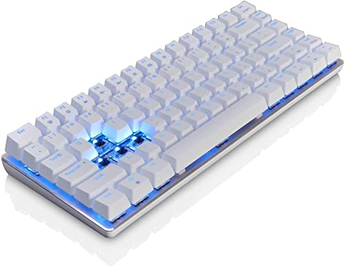 Image of LexonElec Wired Gaming Keyboard AK33 Blue LED Backlit 82 Keys USB Mechanical Pro Gamer Keypad for Office Typists Playing Games (Black Switch,White)