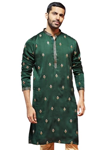 Image of VASTRAMAY VM Mens Silk Blend Kurta - Timeless Elegance for Festivals & Events | Banarasi Cotton with Silk Dobby Jacquard Mandarin Collar Full Sleeves Kurta with a Contrast Piping