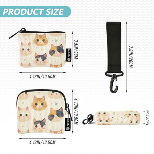 linqin Chic Cute Cats Face Women's Wallets Card Cases Compact Size Women Credit Card Case Coin Purse with Wristle Strap for Ladies Girls 2 Packs4