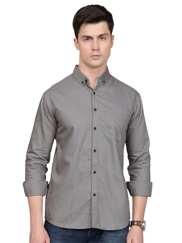 Image of Majestic Man Classic Slim Fit Solid Cotton Casual Shirt with Button-Down Collar