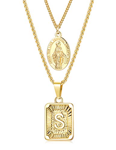 Thunaraz Initial Letter Pendant Necklace Mens Womens Capital Letter Yellow Gold Plated A Z Stainless Steel Box Chain 22inch