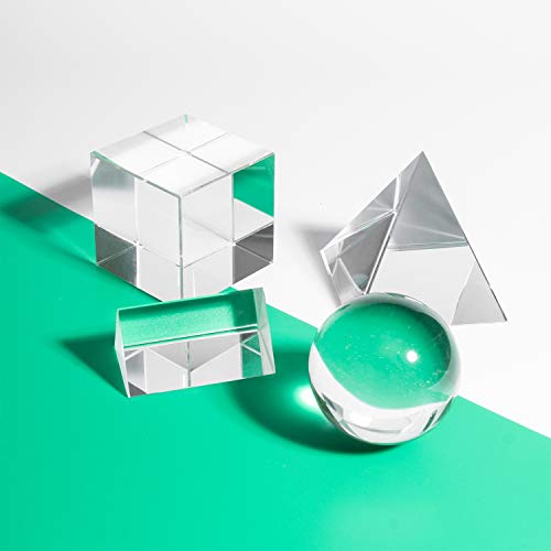 Gonioa 4 Pack K9 Optical Crystal Photography Prism Set, Including 50mm Crystal Cube, 50mm Triangular Prism, 50mm Crystal Ball, 60mm Optical Pyramid for Science Physics and Teaching Photo Photography - Thumbnail 6