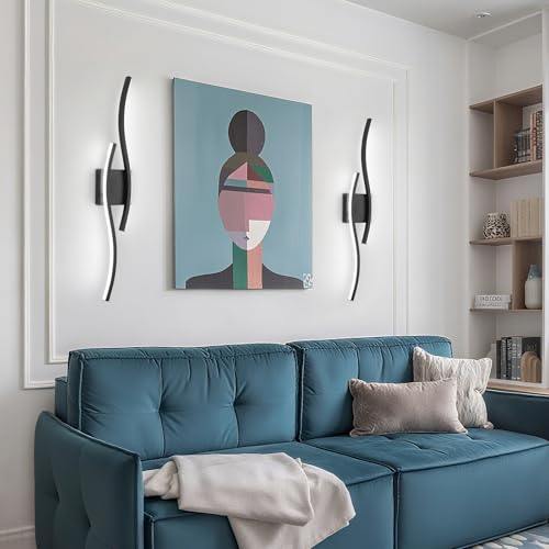 Image of Modern Black Wall Sconce, 5CCT Dimmable Indoor Led Wall Sconce Lighting, Hardwire Black Led Wall Lamps for Living Room Bedroom Bathroom Hallway, Indoor Wall Decor Bedside Wall Lamp, 31.5Inch